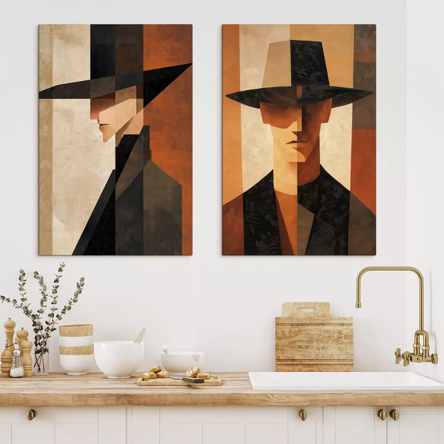  Schilderijen Geometrisch portret van een man met een hoed m30157