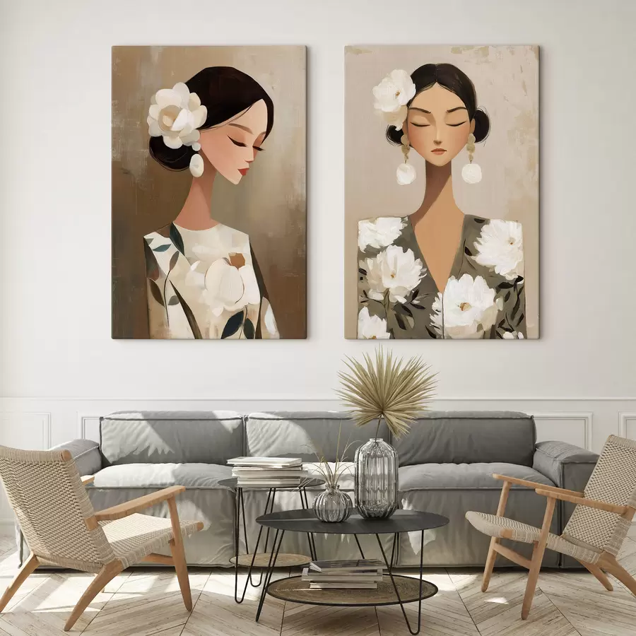  Schilderijen Vrouwelijk portret met een witte bloem in haar haar m30164
