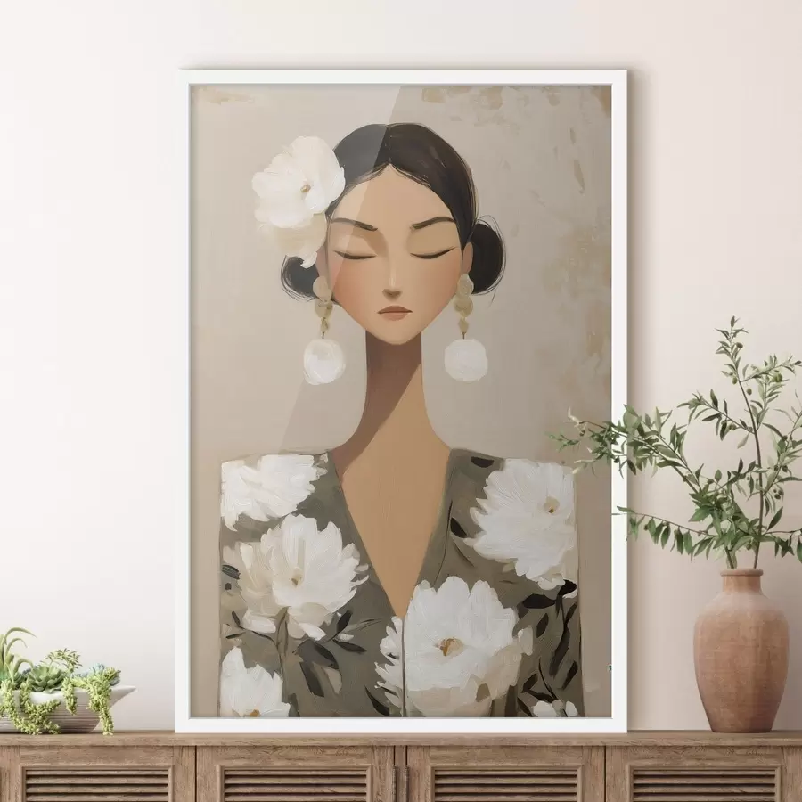 Fotobehang Meisje met bloemen in haar haar f48233