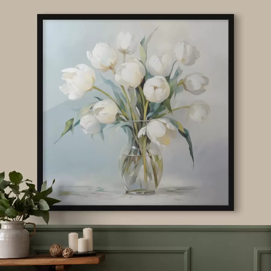 Fotobehang Tulpen in een vaas imitatieschilderij f48266