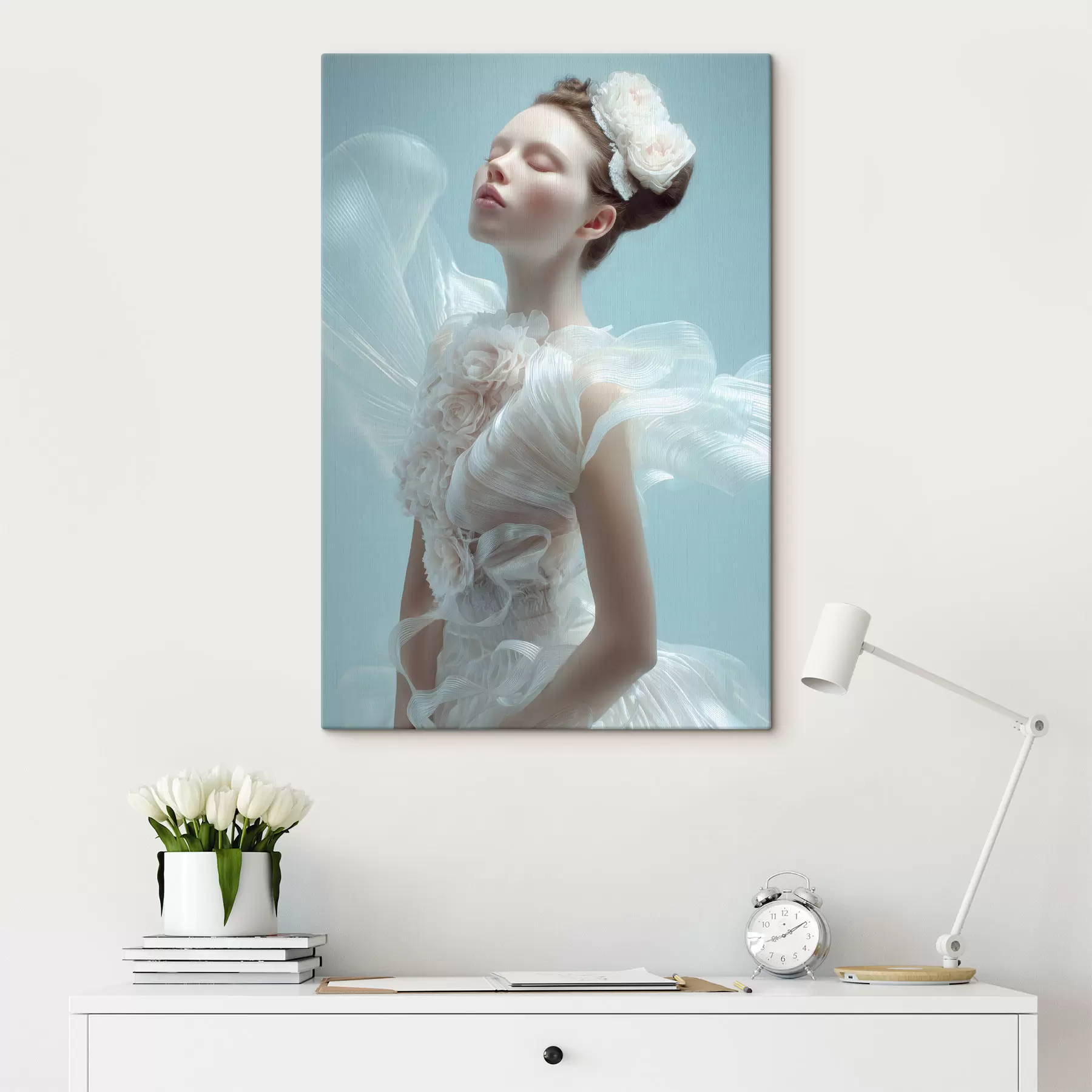  Schilderijen een tenger meisje in een witte jurk s48287