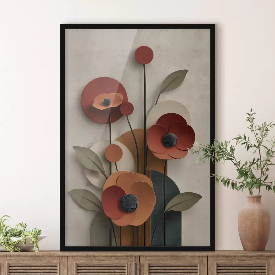 Fotobehang bloemen in een vereenvoudigde stijl met een volume-effect f48293