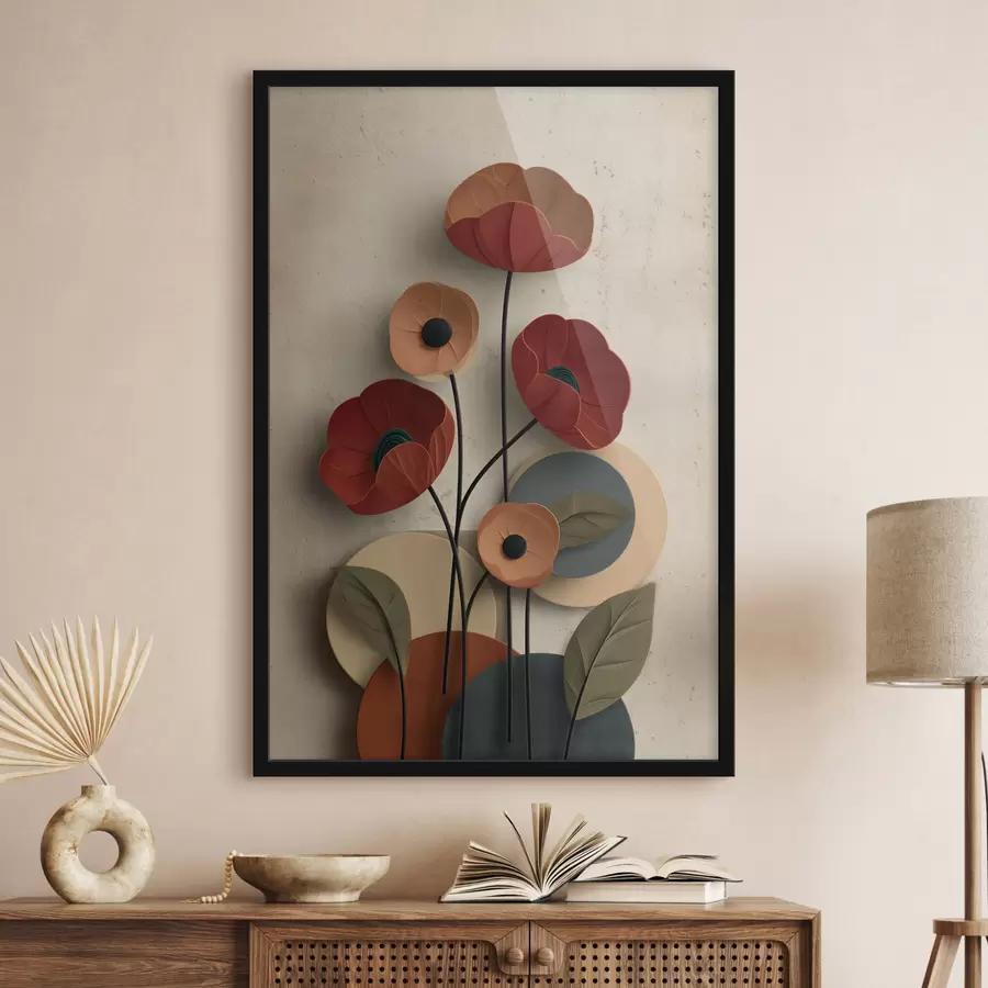 Fotobehang bloemen in een vereenvoudigde stijl met een volume-effect f48294