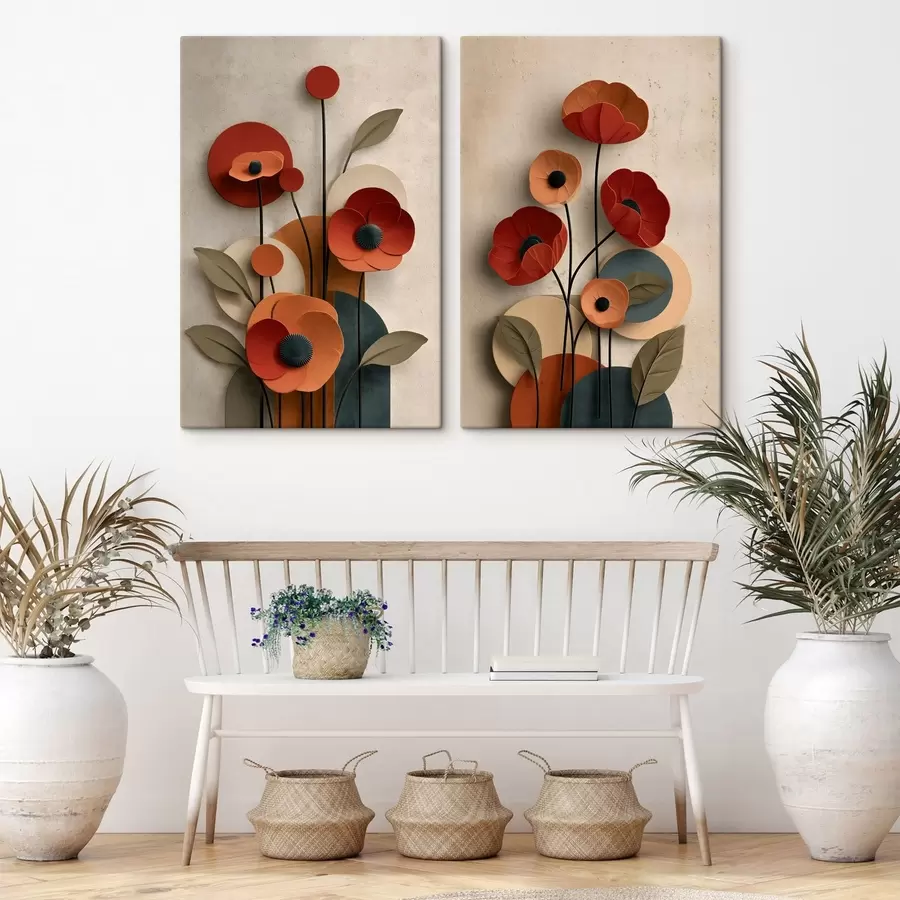 Fotobehang bloemen in een vereenvoudigde stijl met een volume-effect m30178