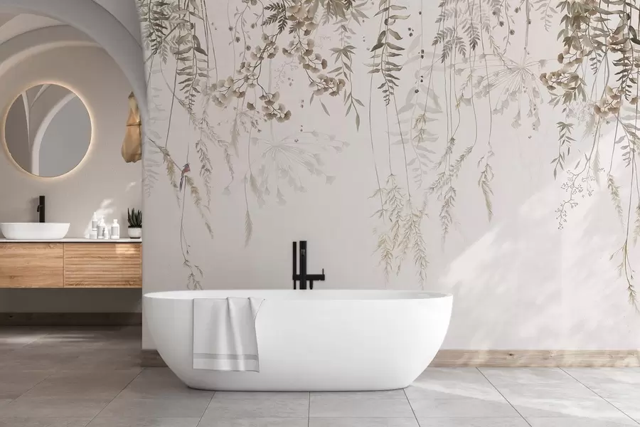 Fotobehang Wilde planten ophangen tegen een lichte achtergrond w05320