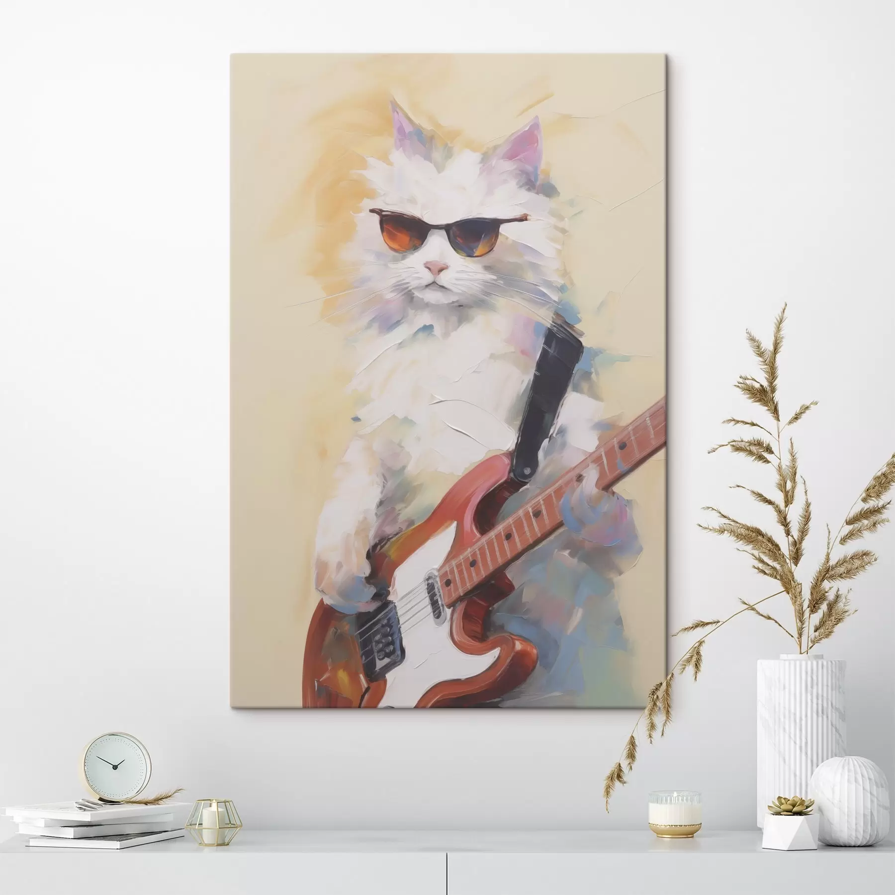  Schilderijen Kat met een gitaar imitatie schilderij s48274