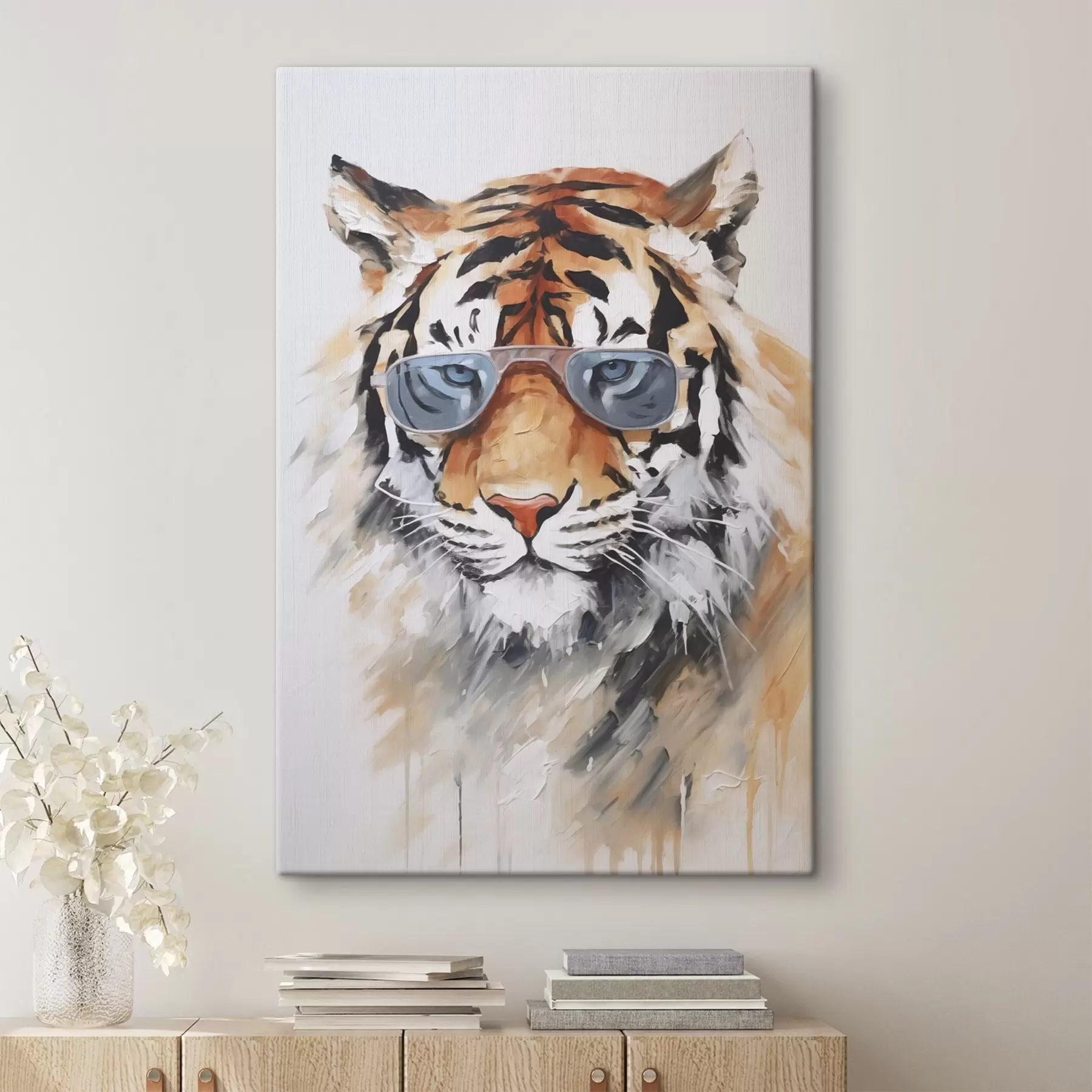  Schilderijen Tijger met bril imitatie schilderij s48319