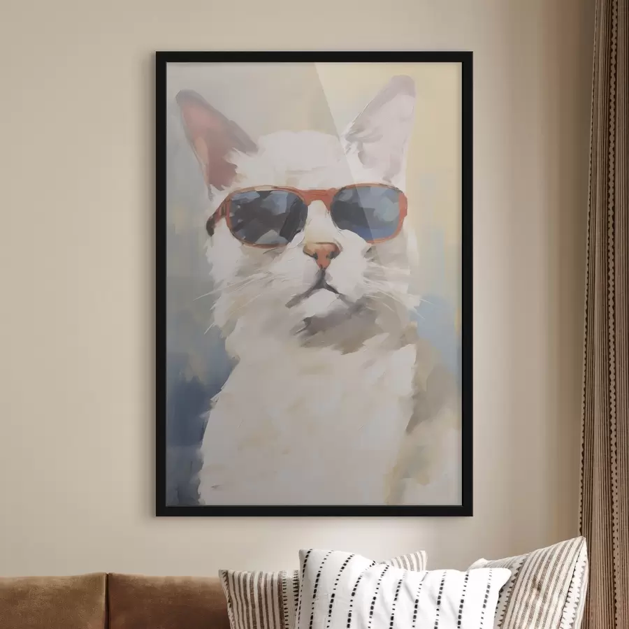 Fotobehang Kat met bril imitatie van schilderij f48273