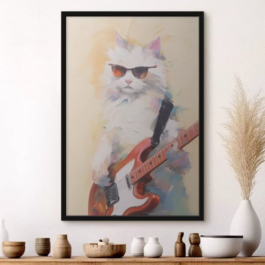 Fotobehang Kat met een gitaar imitatie schilderij f48274