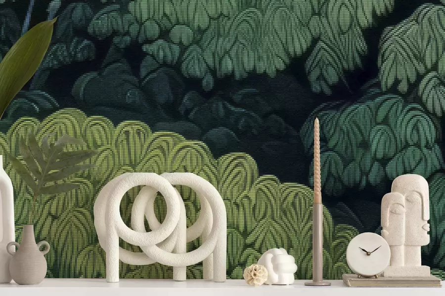 Fotobehang Mozaïek van groene boomkruinen w05362