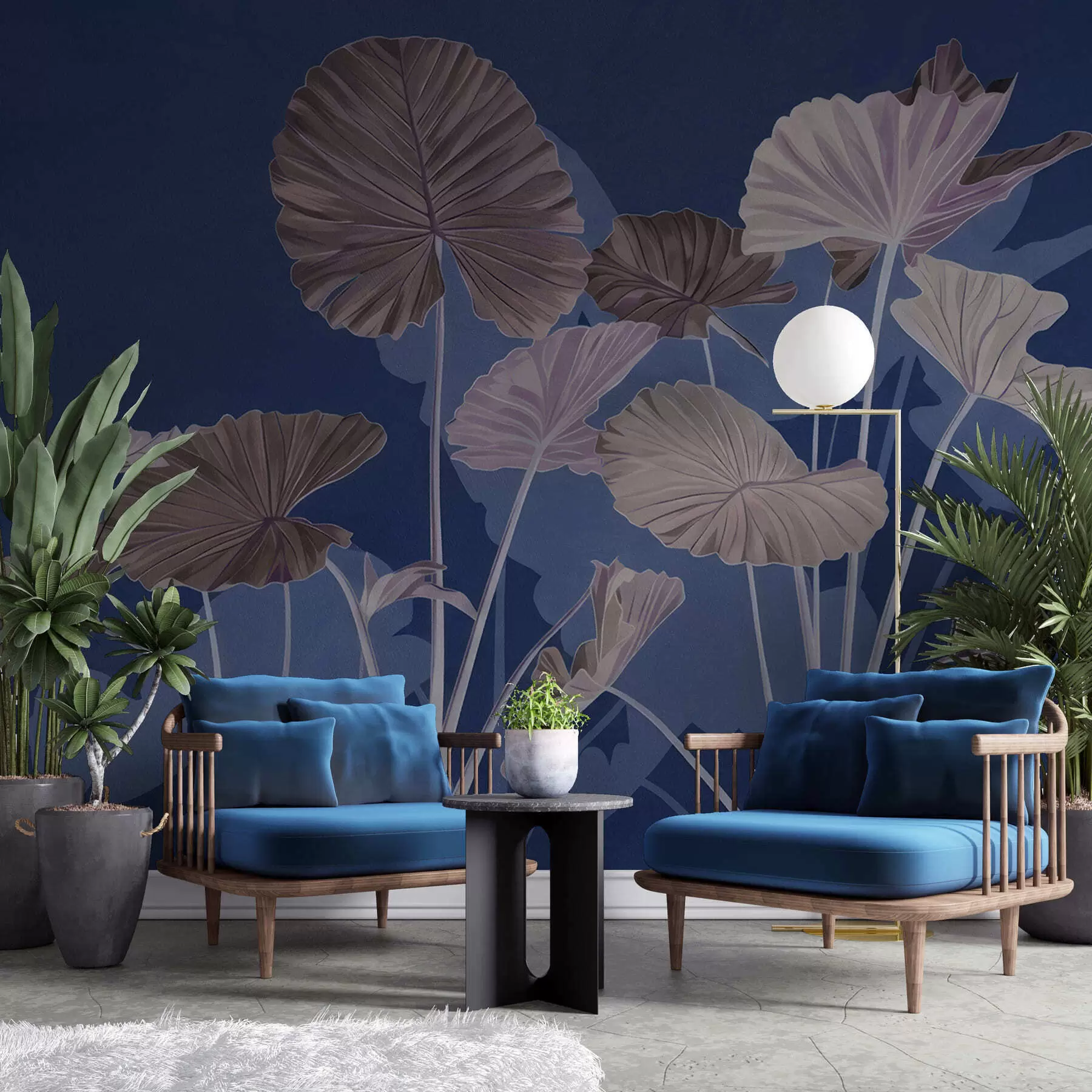 Fotobehang Tuin met geschilderde lotussen w05364