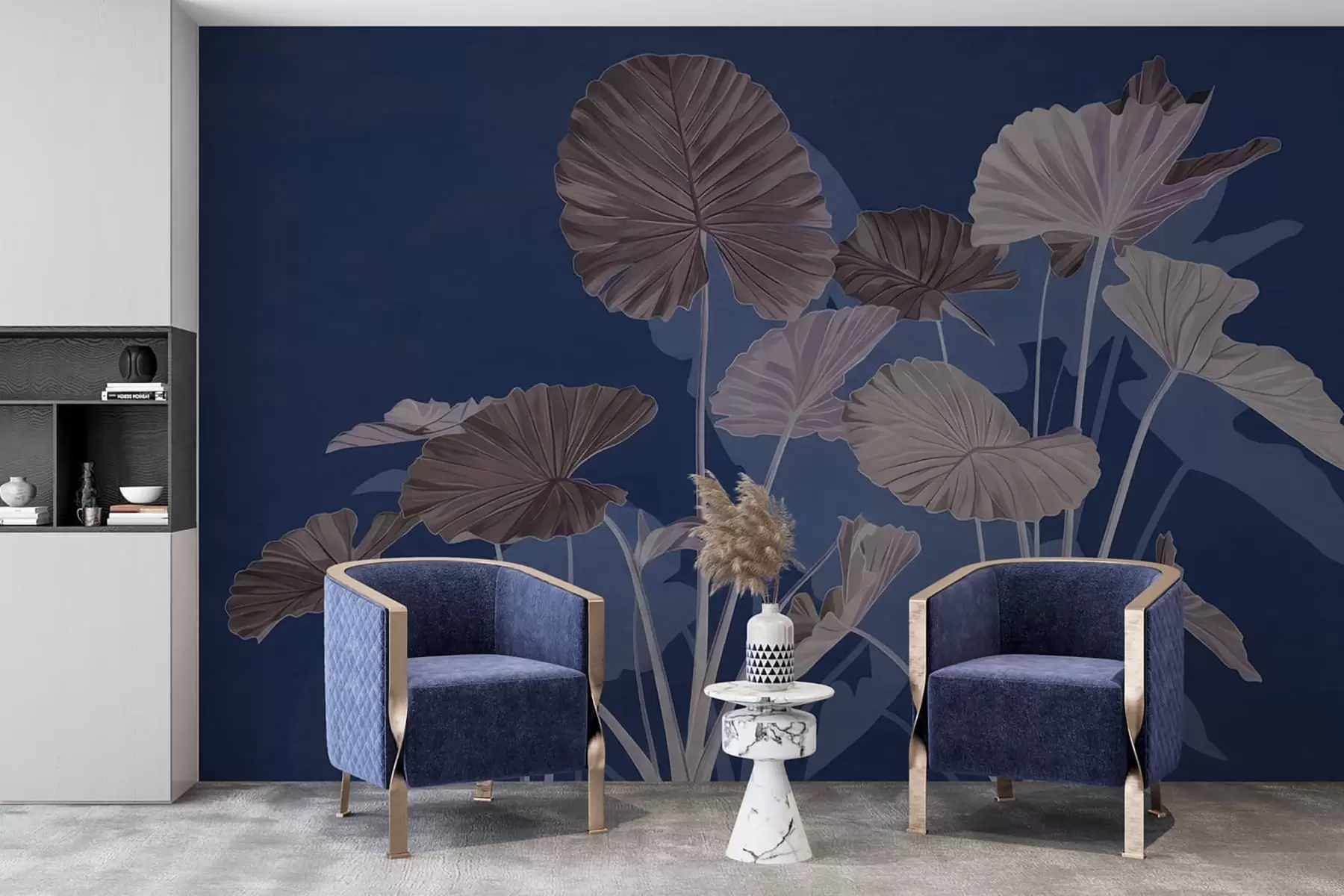 Fotobehang Tuin met geschilderde lotussen w05364