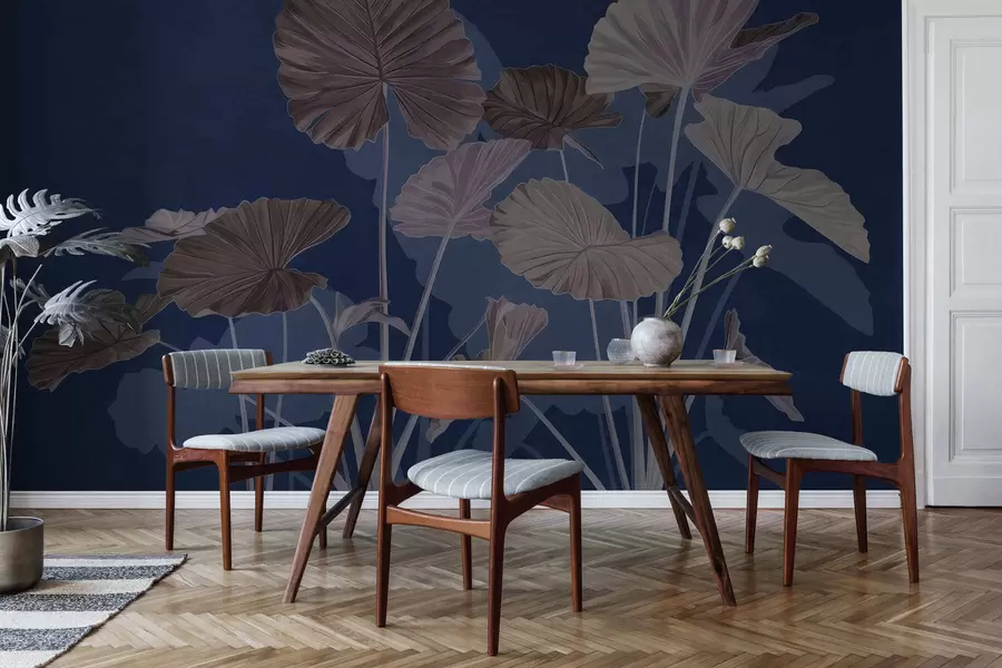 Fotobehang Tuin met geschilderde lotussen w05364