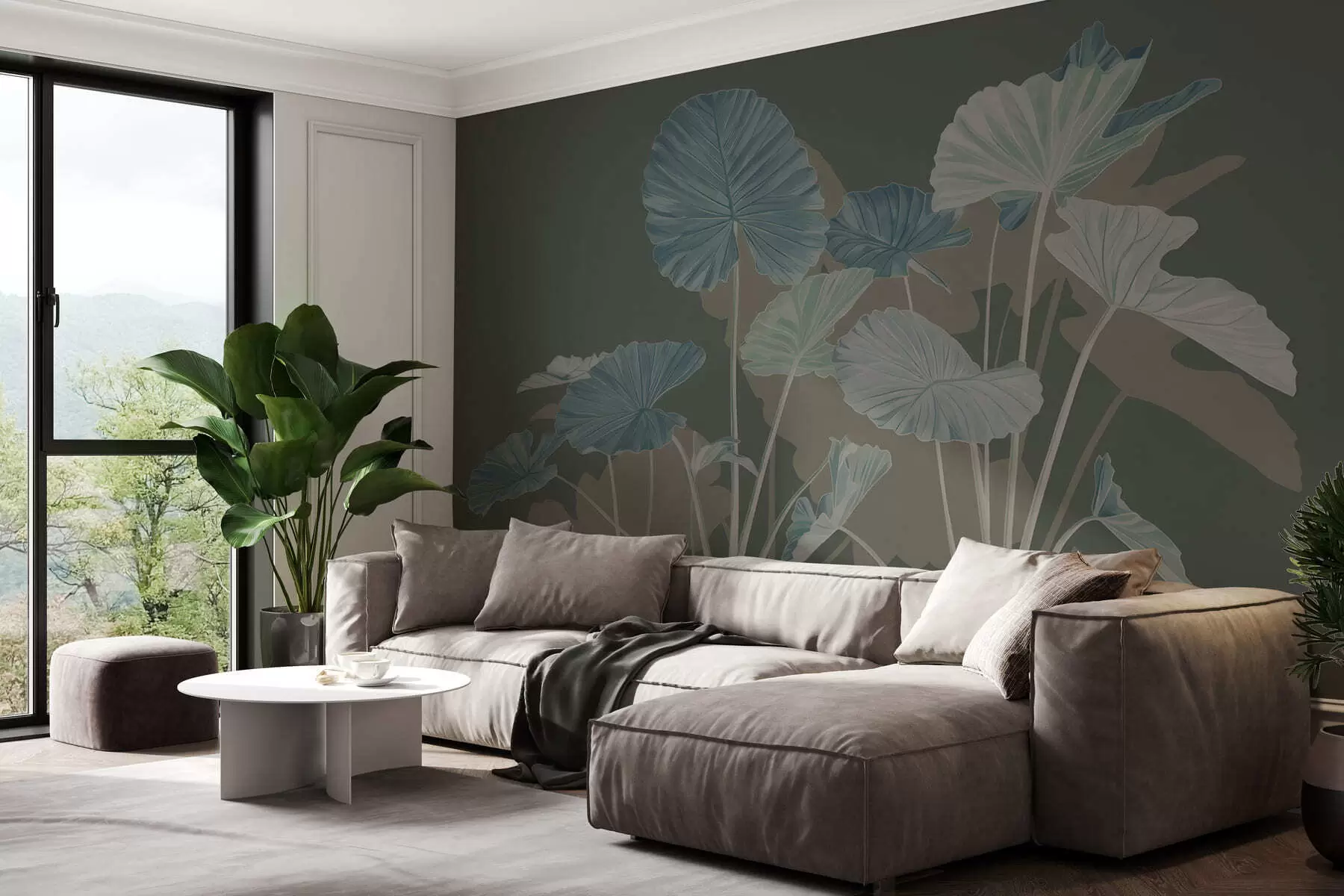 Fotobehang Tuin met geschilderde lotussen w05364v3