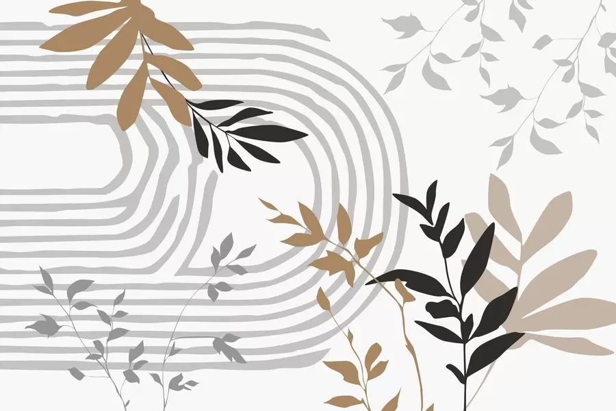 Fotobehang Abstracte plantensilhouetten en lijnen w05374