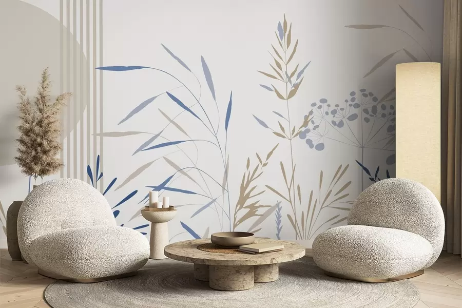 Fotobehang Abstracte silhouetten van vegetatie w05375v2