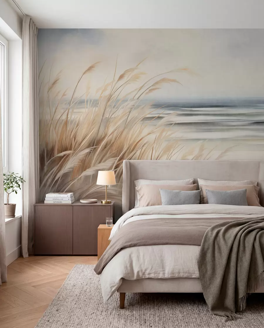 Fotobehang Grassen langs de oever w09739