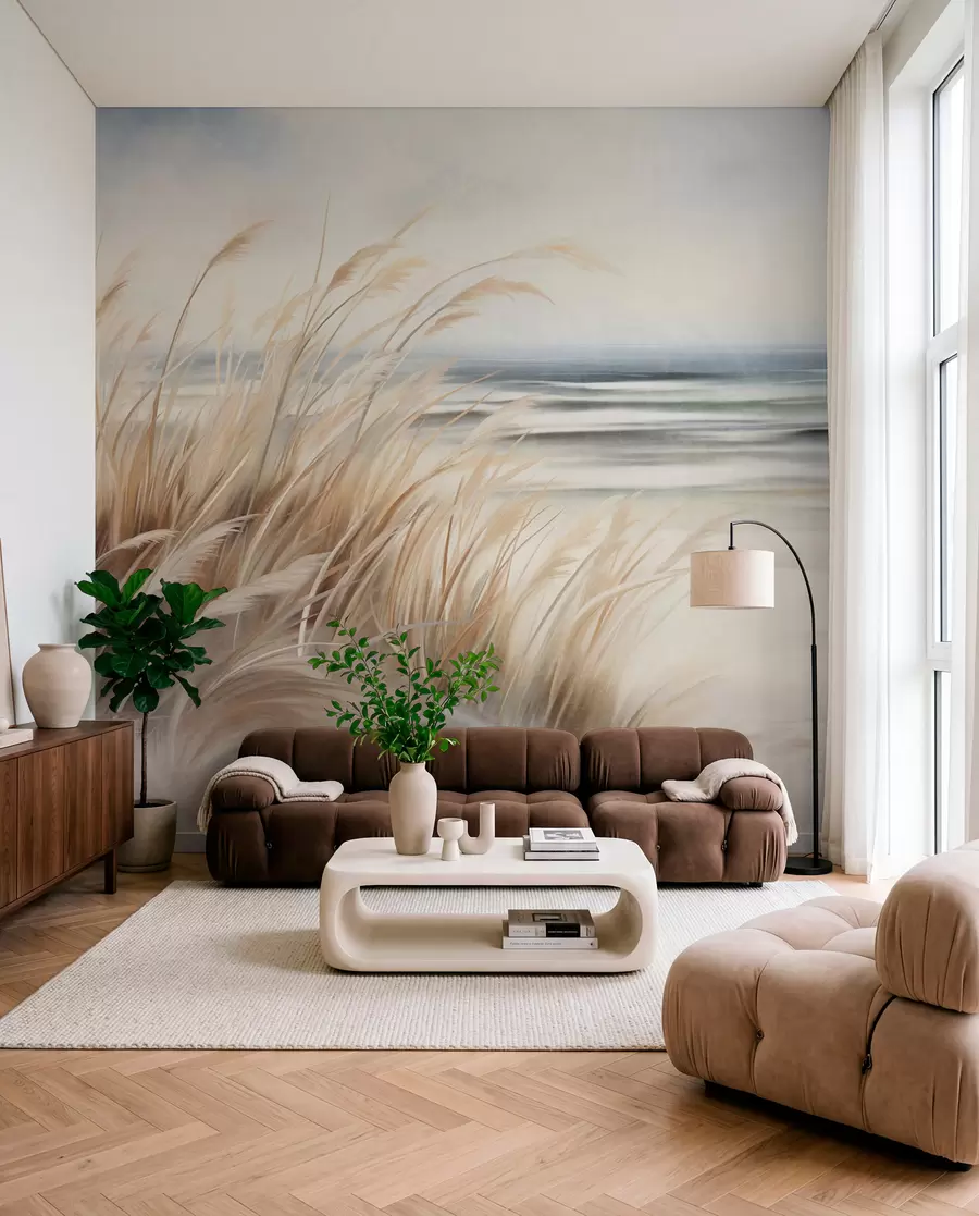 Fotobehang Grassen langs de oever w09739