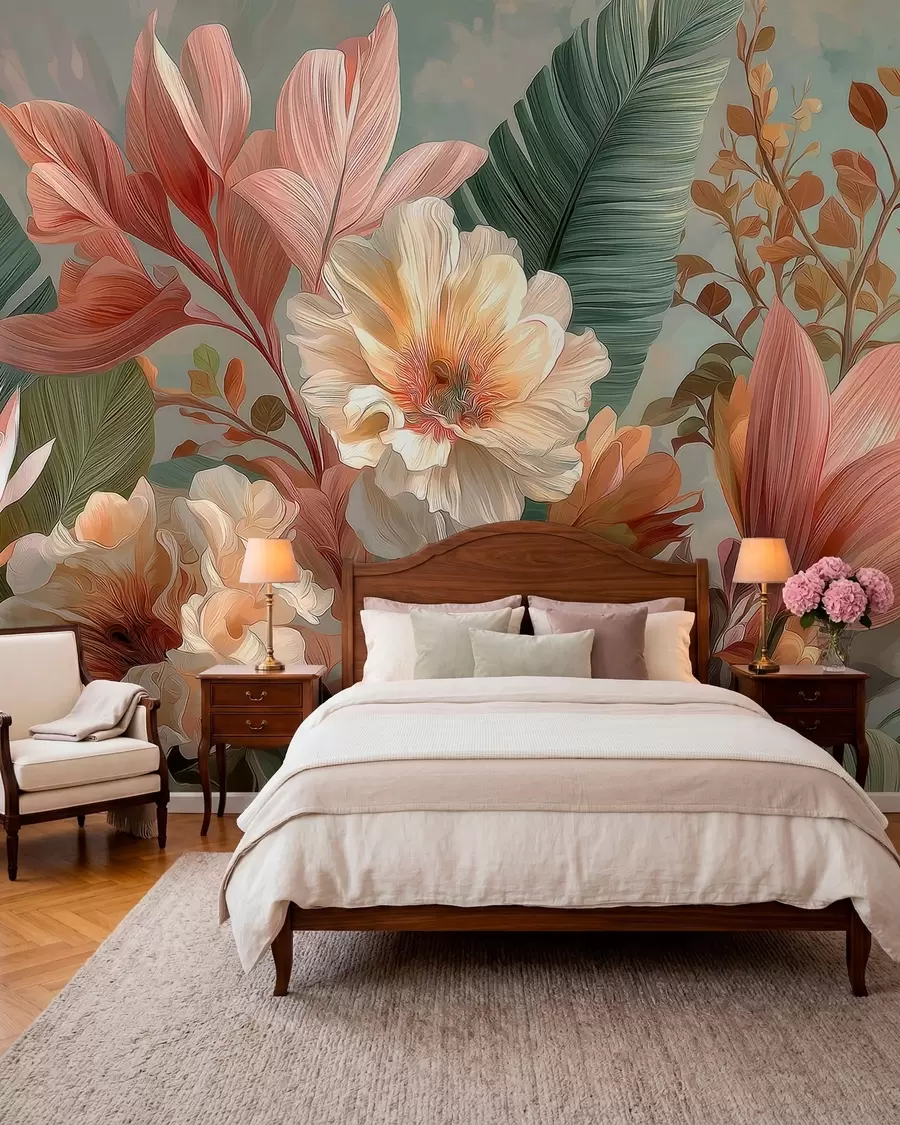 Fotobehang Bloemen met bladeren w05378