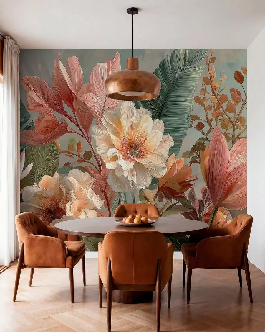 Fotobehang Koraalrood bloemendak w05378