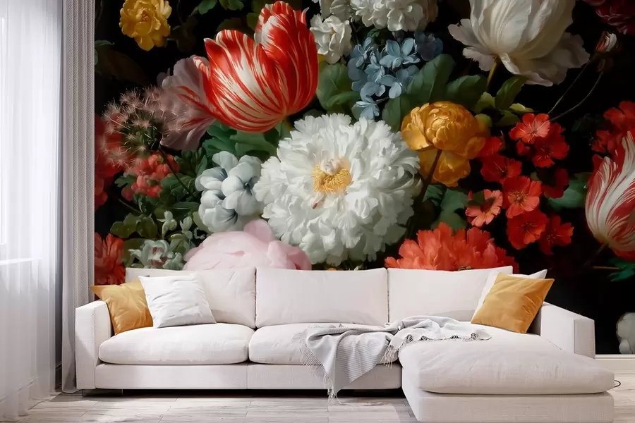 Fotobehang Weelderig bloemstuk in de stijl van een lentetuin w09676