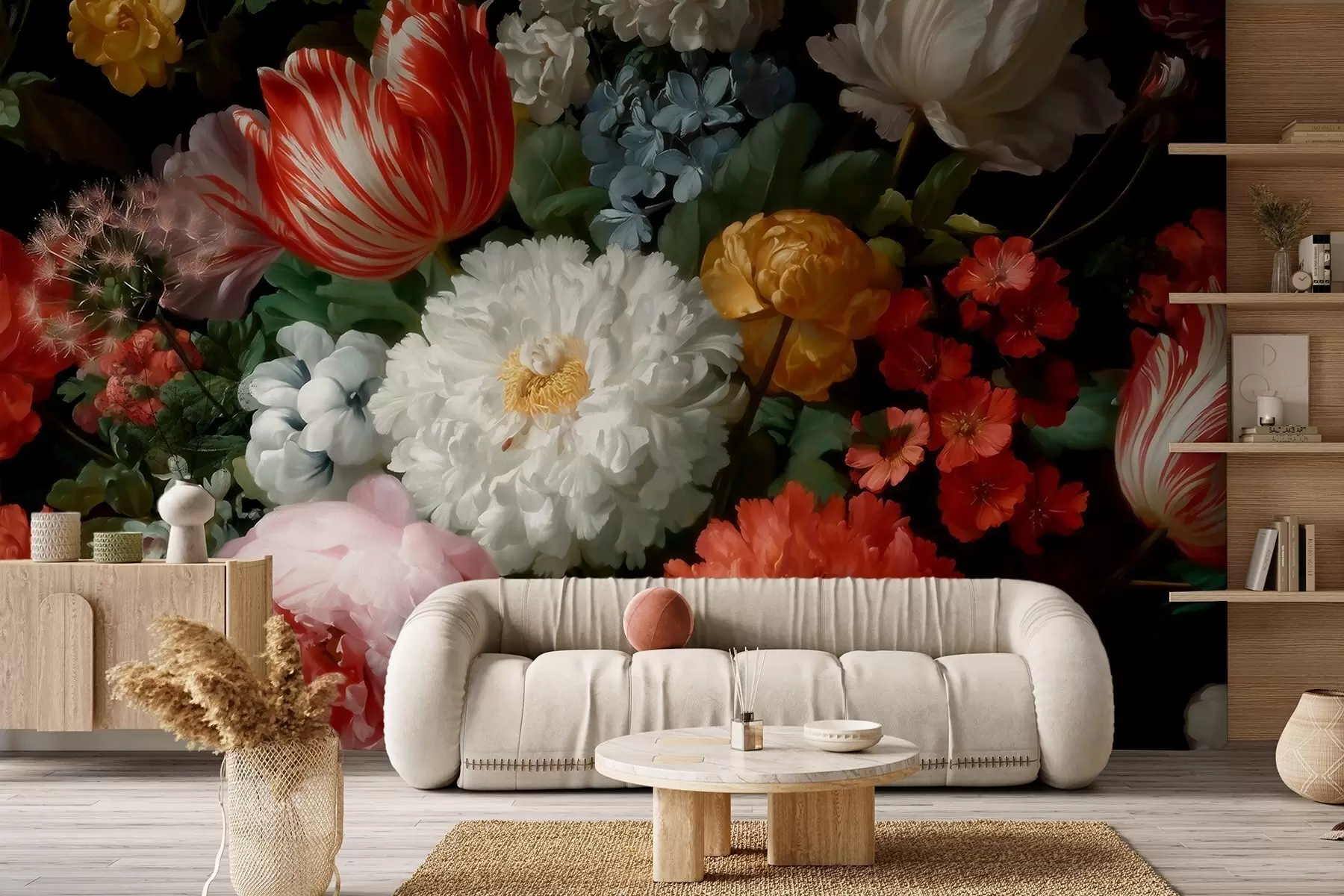 Fotobehang Weelderig bloemstuk in de stijl van een lentetuin w09676