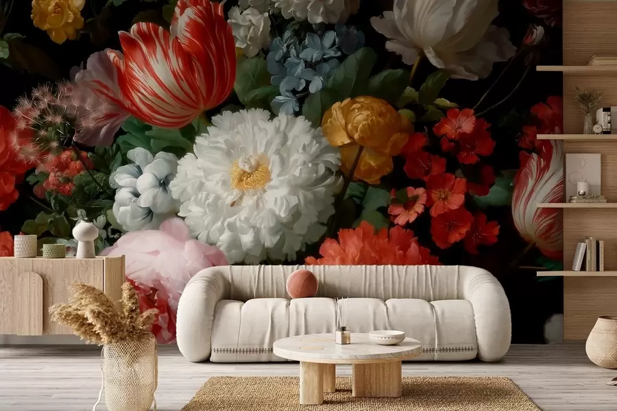 Fotobehang Weelderig bloemstuk in de stijl van een lentetuin w09676