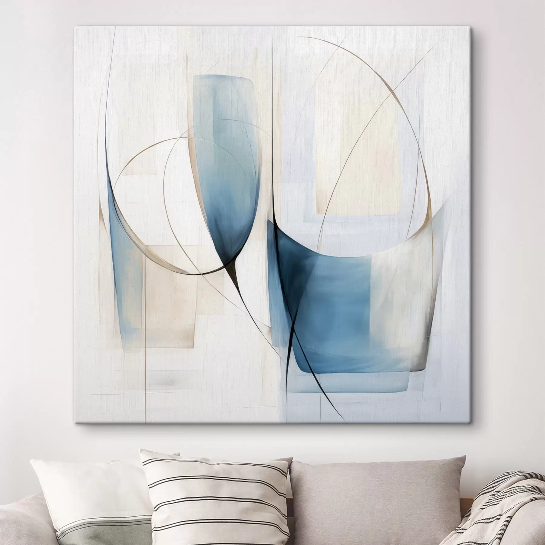 Fotobehang Abstracte, minimalistische compositie met blauwe en beige vormen s48403
