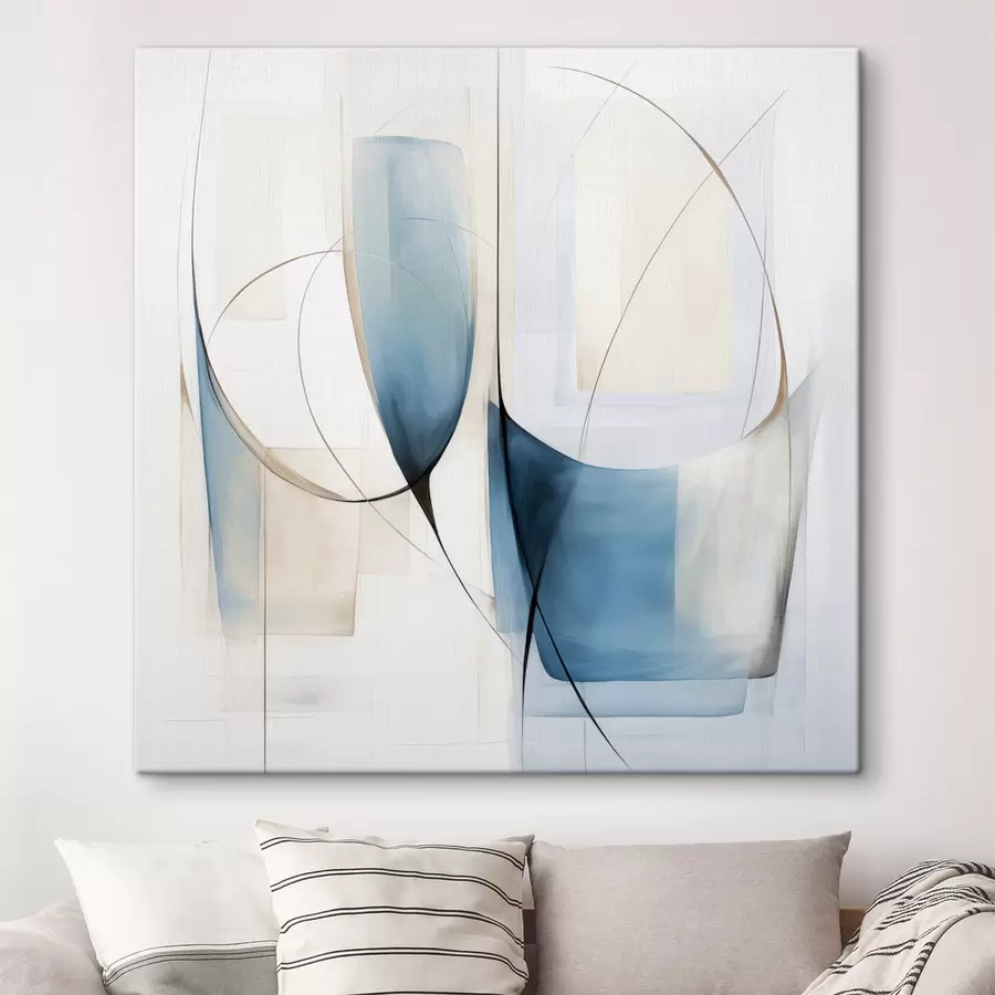  Schilderijen Abstracte, minimalistische compositie met blauwe en beige vormen s48403
