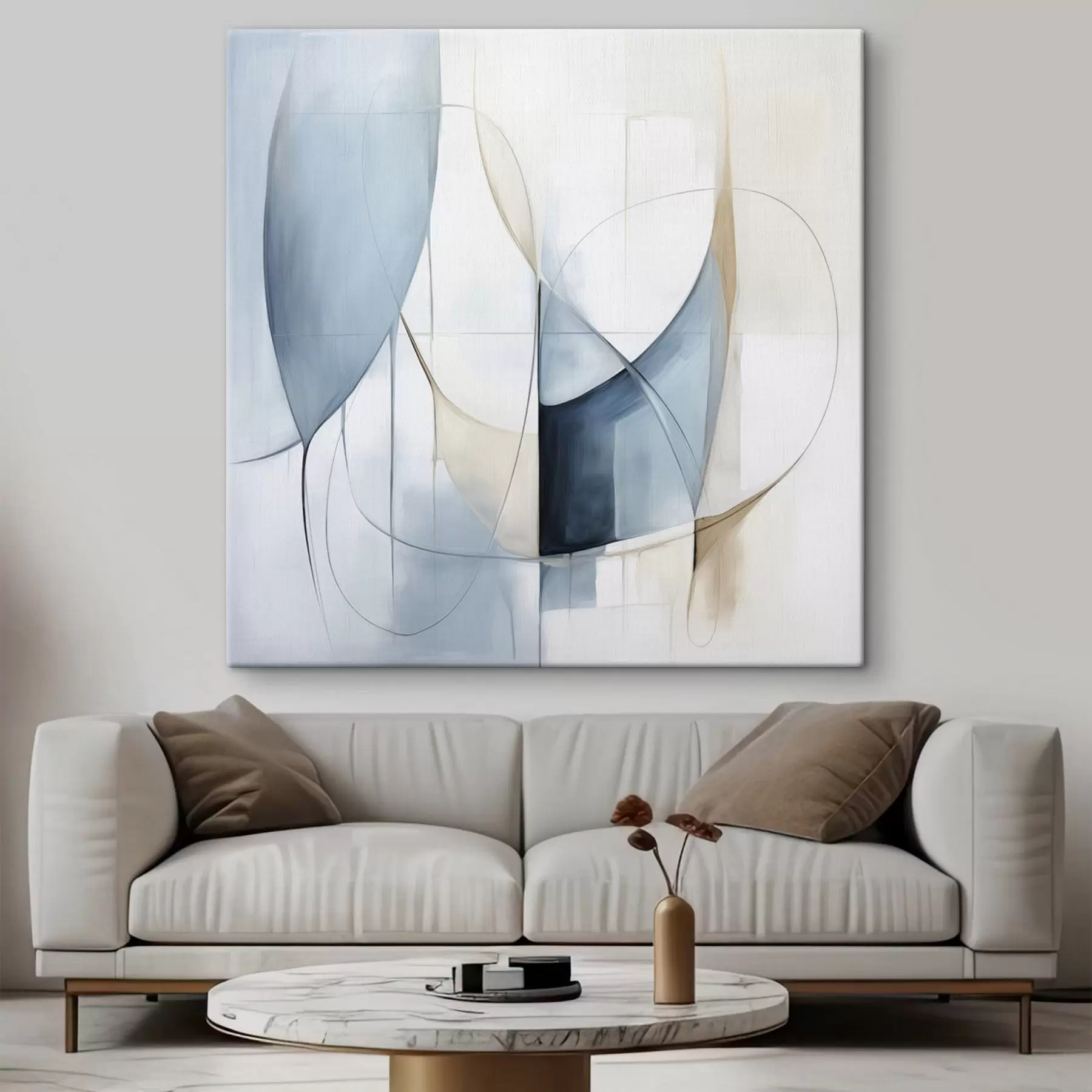  Schilderijen Abstracte, minimalistische compositie met blauwe en beige vormen s48404