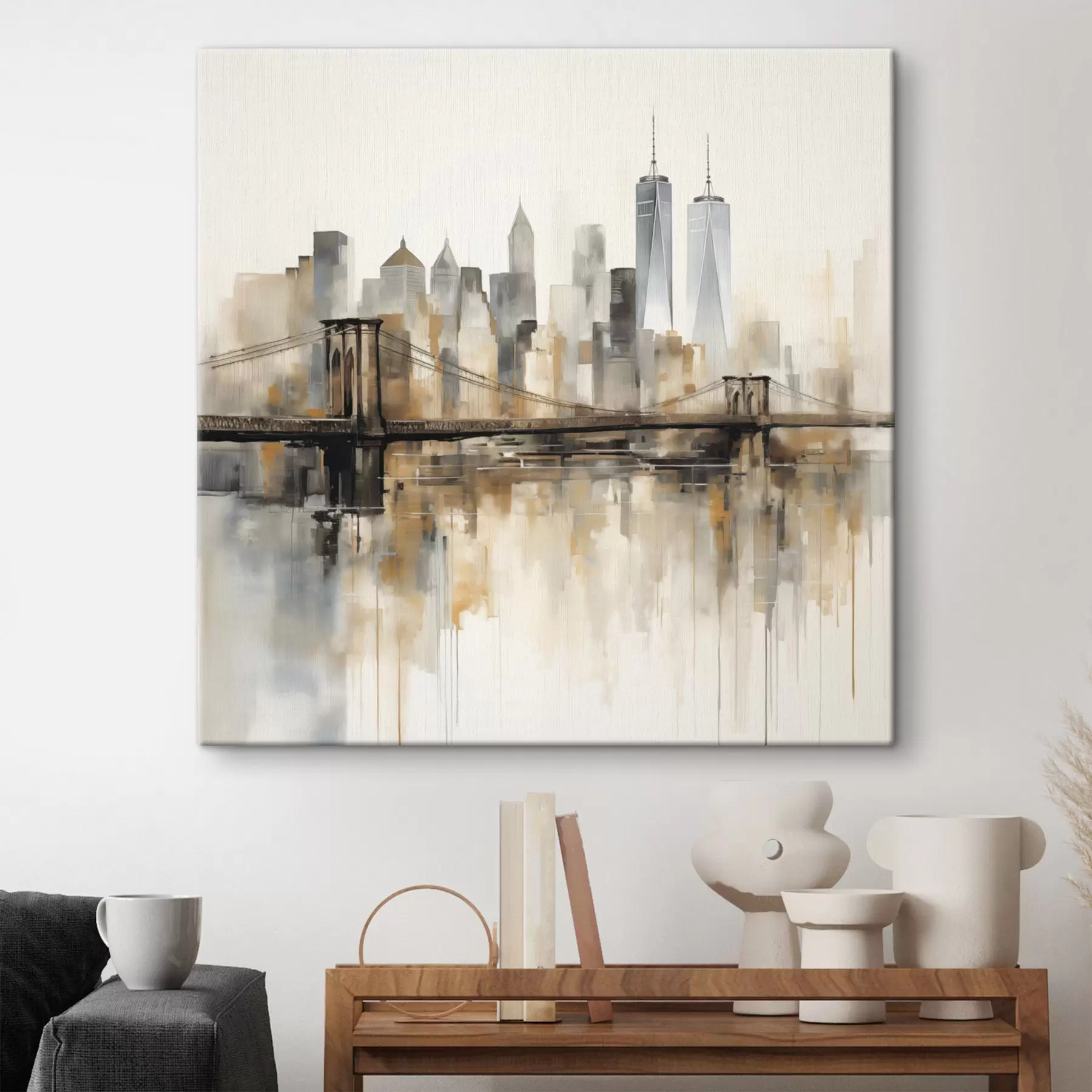  Schilderijen Abstracte stadsskyline, in aquarelstijl s48406