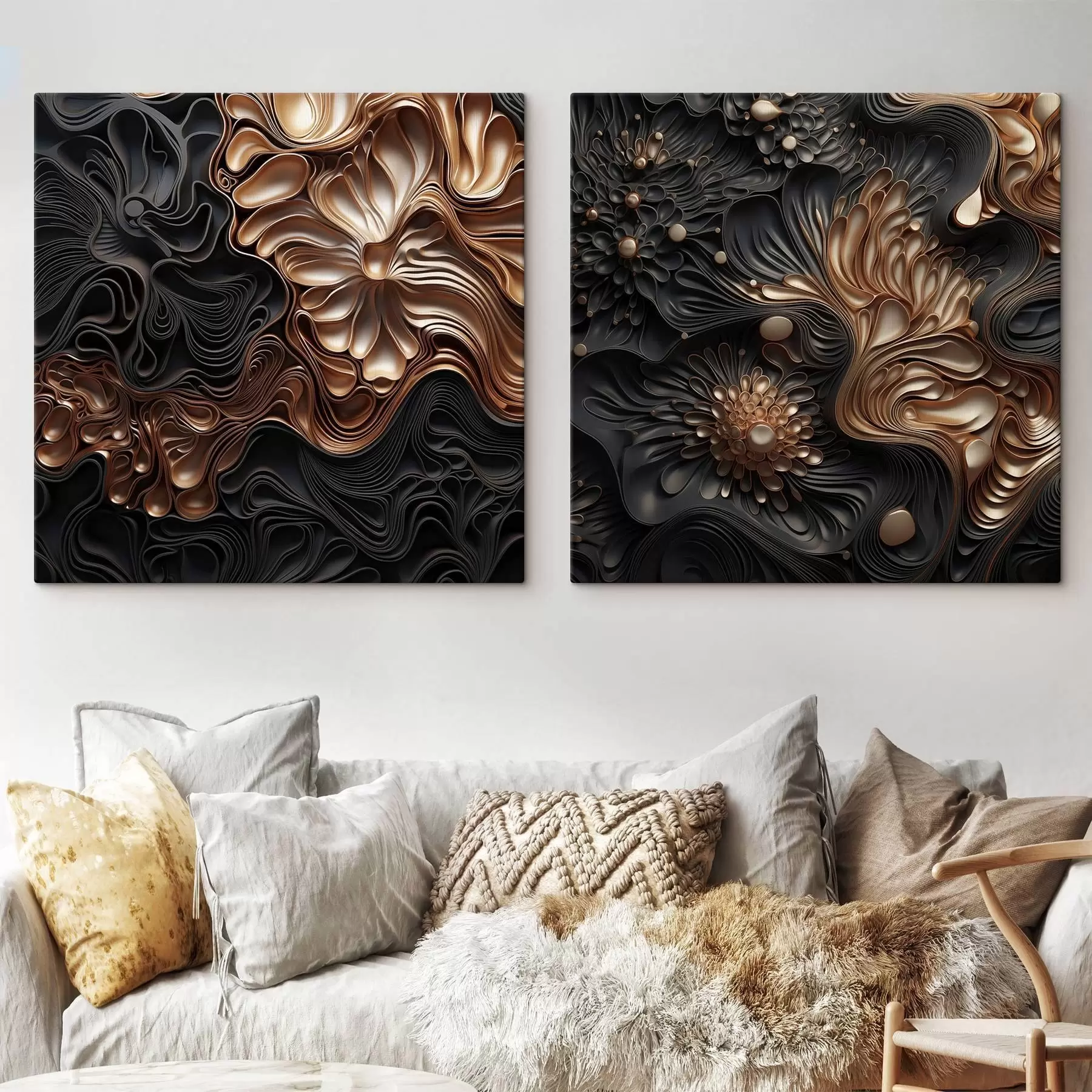  Schilderijen Abstracte, vloeiende, organische donkere vormen die een moderne kunst met textuur vormen m30196