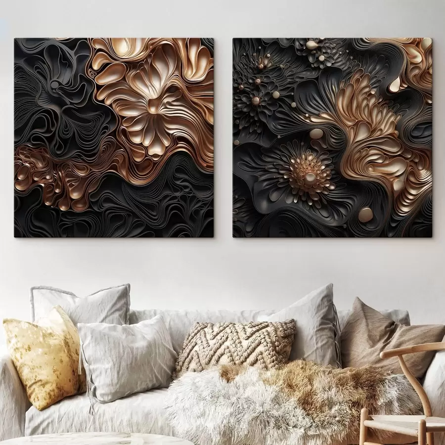  Schilderijen Abstracte, vloeiende, organische donkere vormen die een moderne kunst met textuur vormen m30196