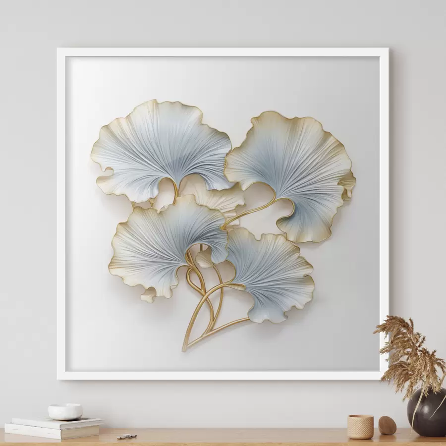 Fotobehang Gestileerde ginkgobladeren met blauwe en gele accenten f48397