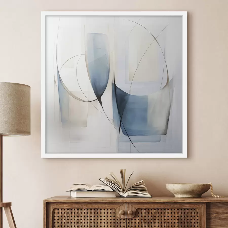 Fotobehang Abstracte, minimalistische compositie met blauwe en beige vormen f48403