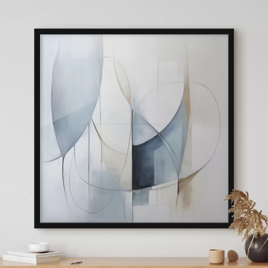 Fotobehang Abstracte, minimalistische compositie met blauwe en beige vormen f48404