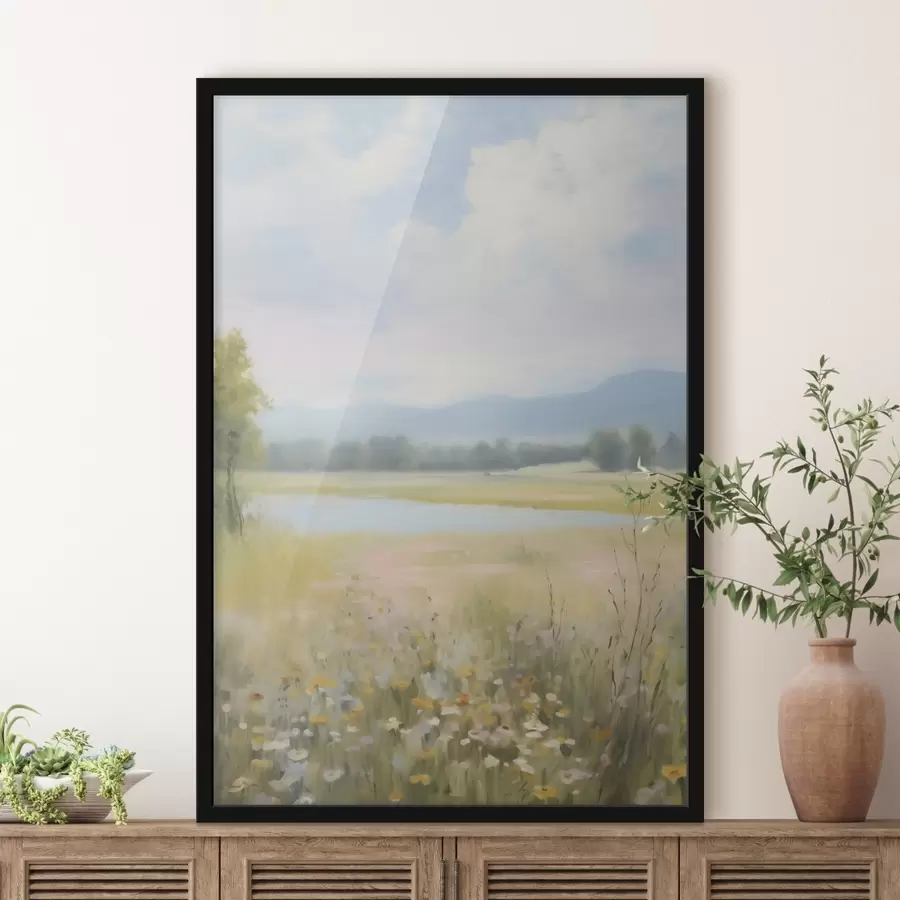 Fotobehang Veldlandschap imitatie van schilderkunst f48419