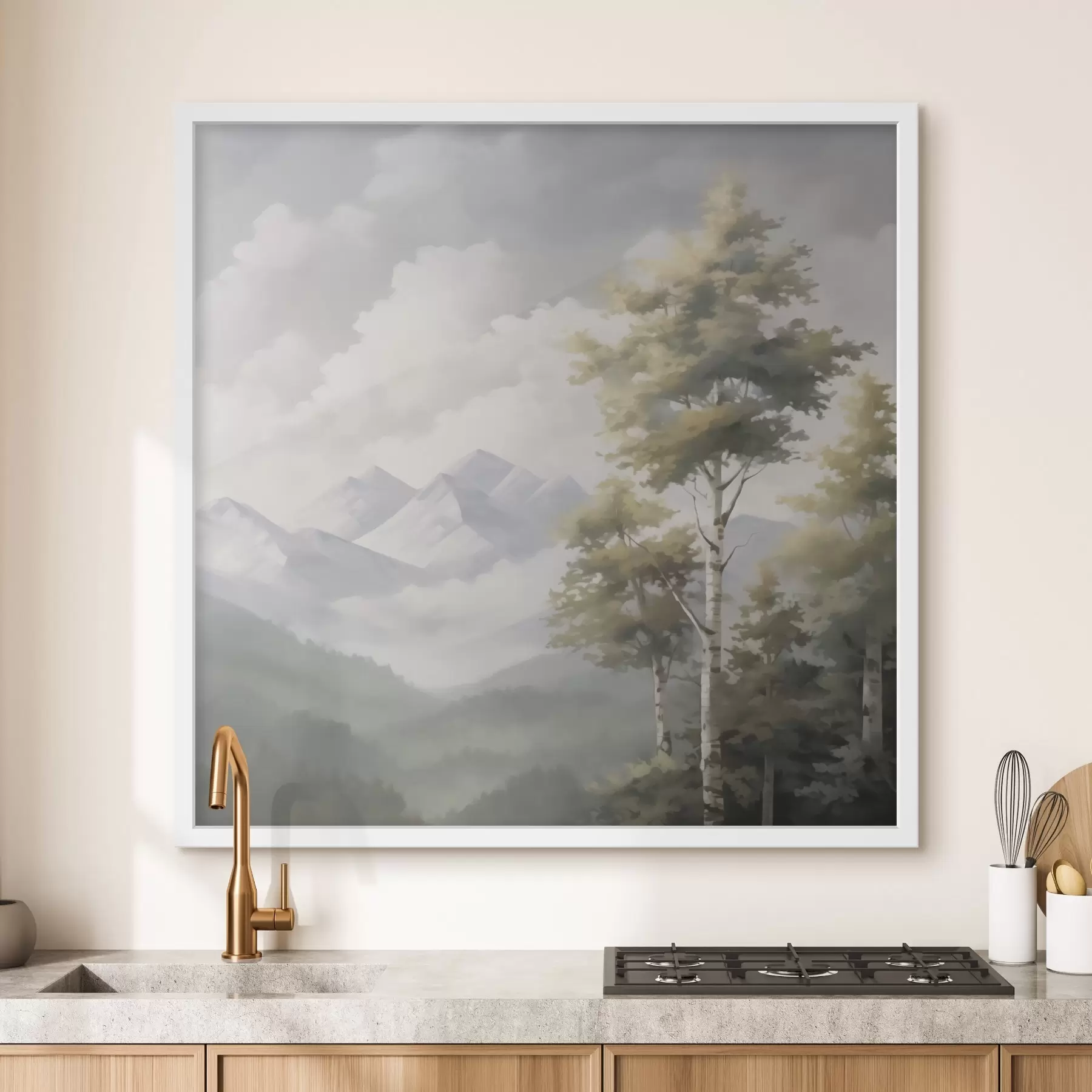 Fotobehang Berglandschap imitatie van schilderij f48422
