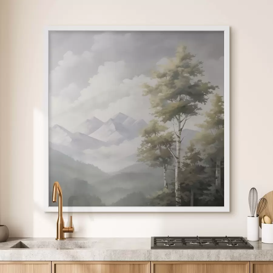 Fotobehang Berglandschap imitatie van schilderij f48422