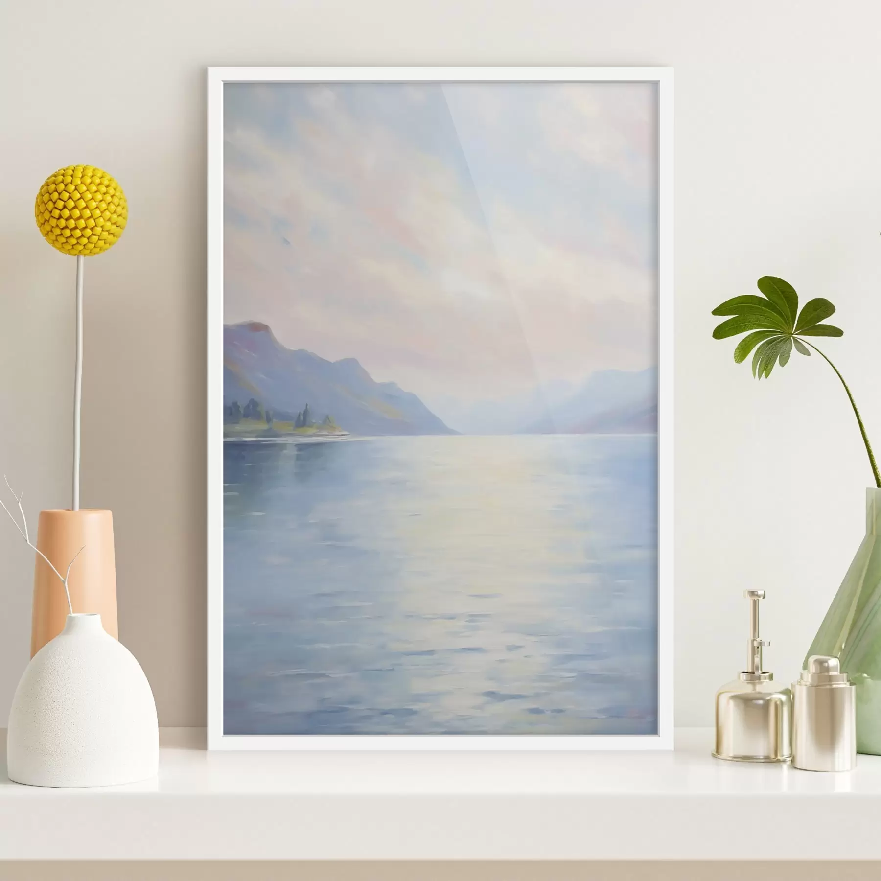 Fotobehang Schilderij met een afbeelding van een meer f48424