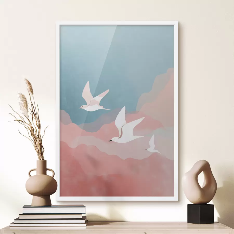 Fotobehang Scène met vliegende vogels f48454