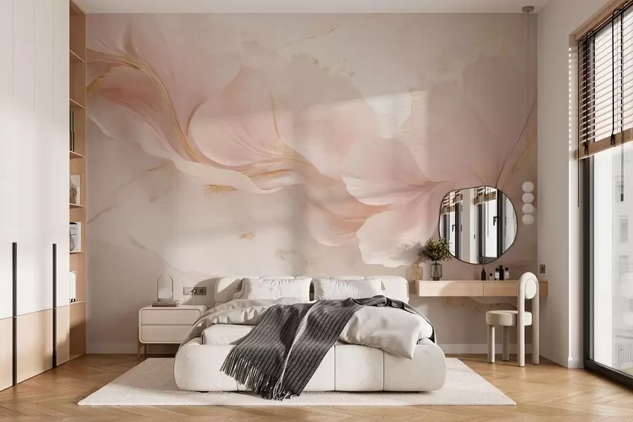 Fotobehang Zachtroze bloemen op een lichte achtergrond w05357