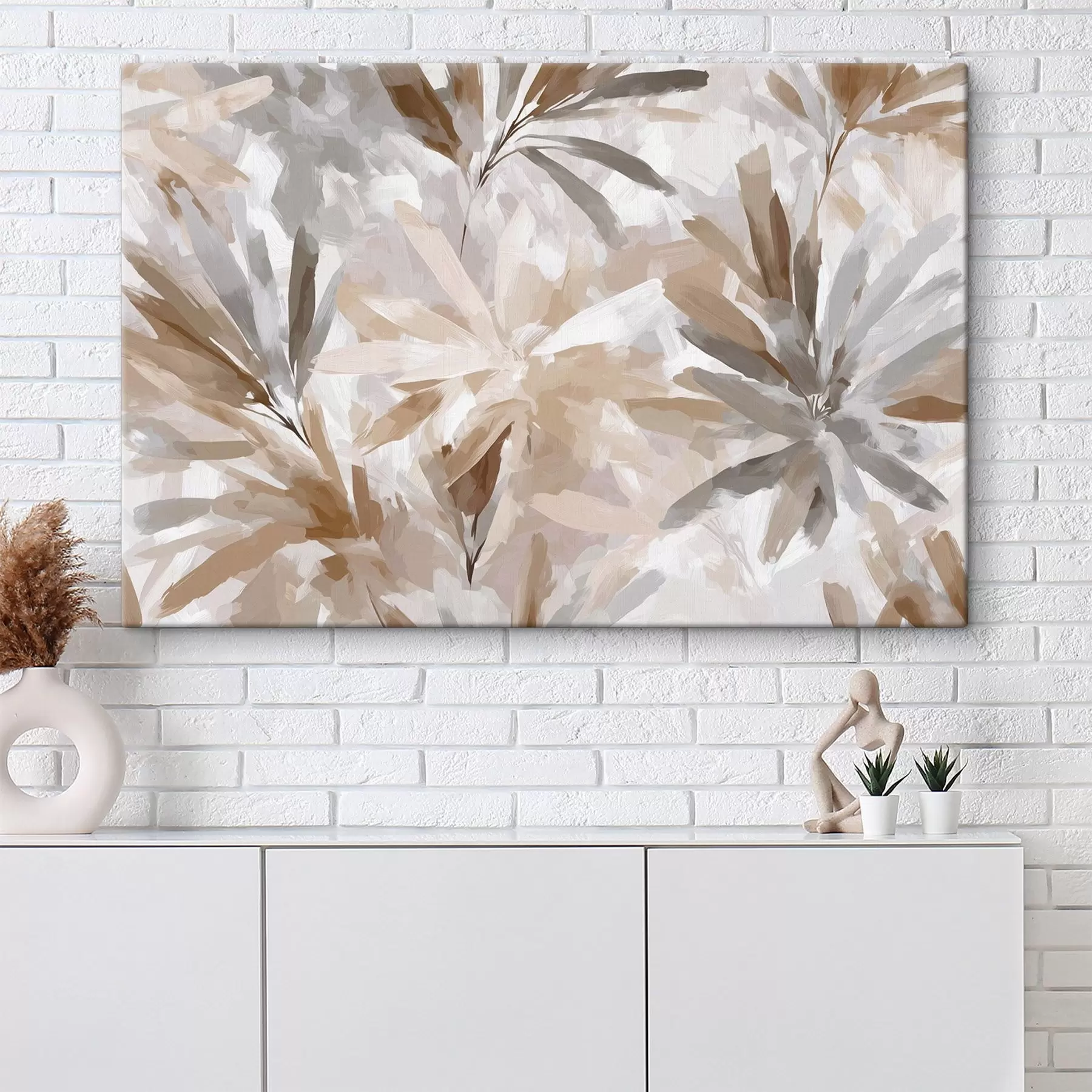  Schilderijen Abstracte beige bloemen, kunst met textuur s48483