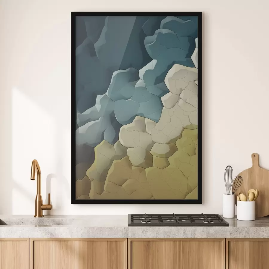 Fotobehang Abstracte kunst in beige en turkoois, geometrische kunst f48477