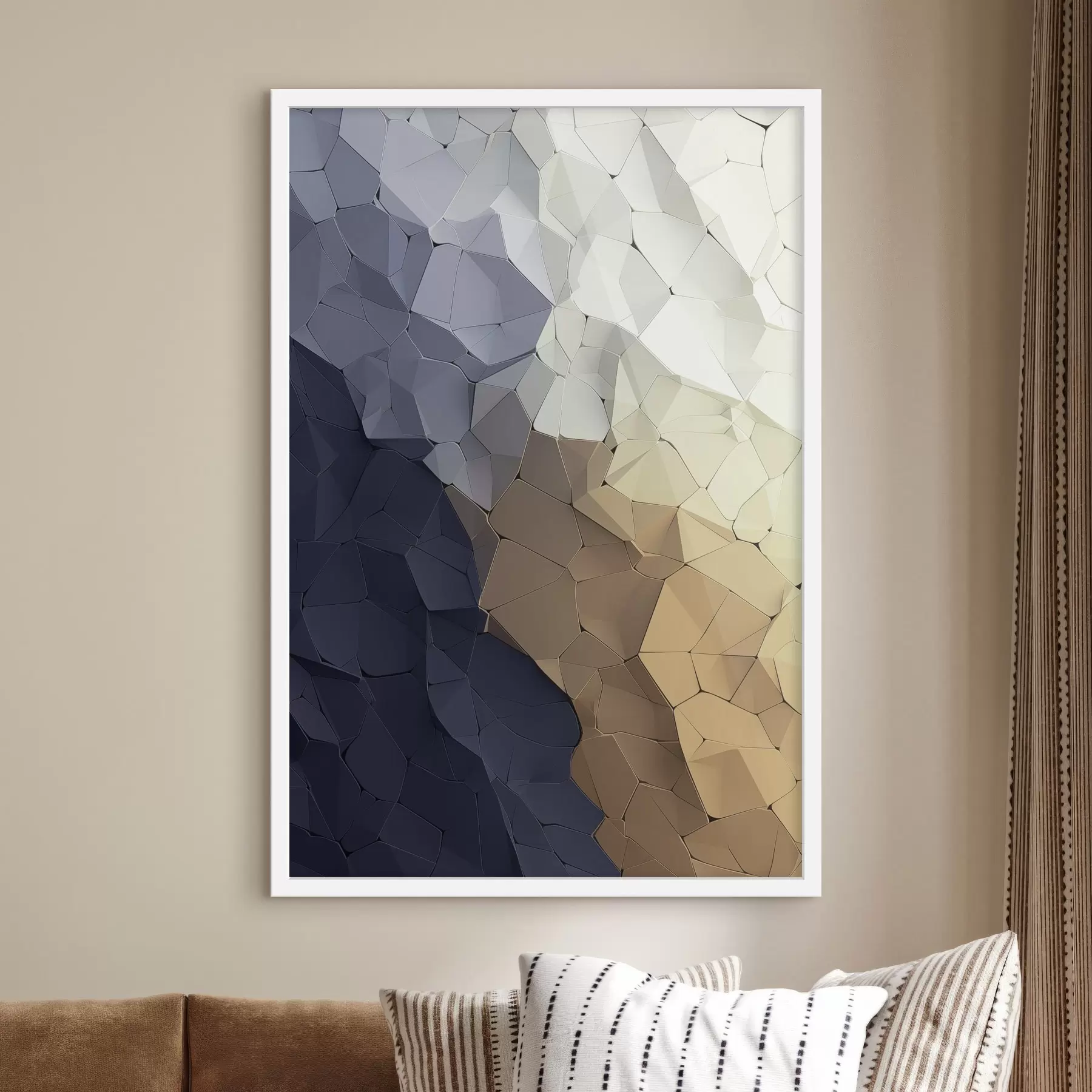 Fotobehang Geometrische abstractie in beige en grafiet, moderne kunst met textuur f48478