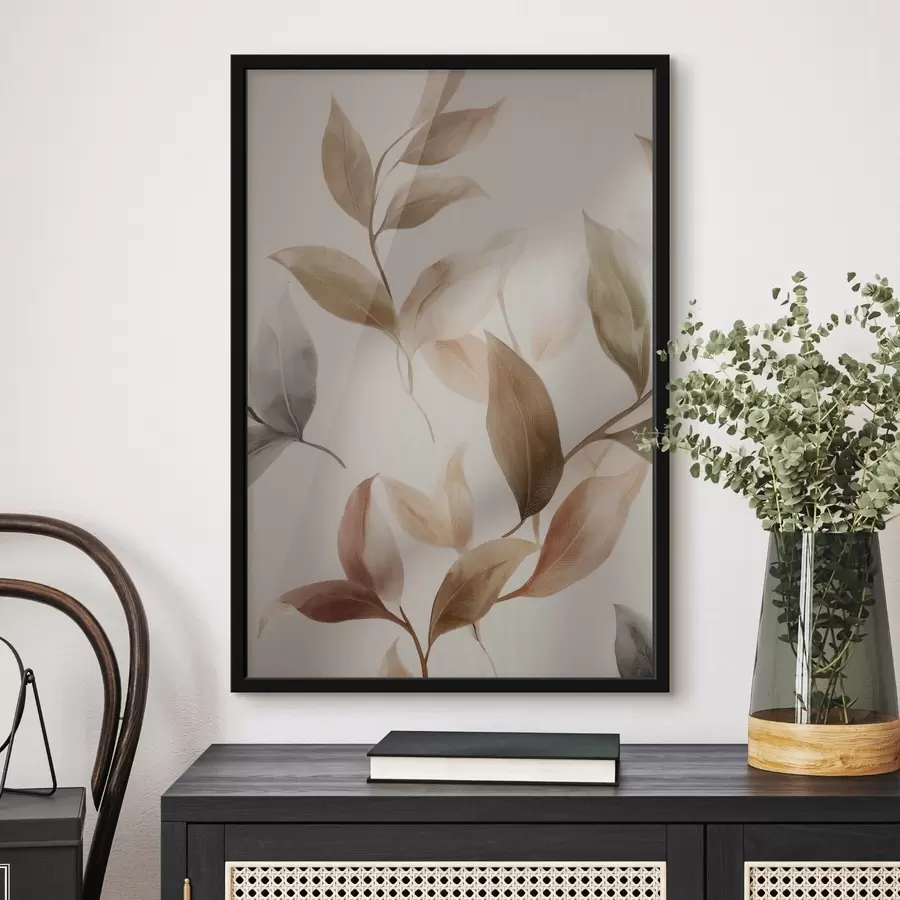 Fotobehang Schilderen met bladeren, beige takken, minimalisme, Scandinavische stijl f48479