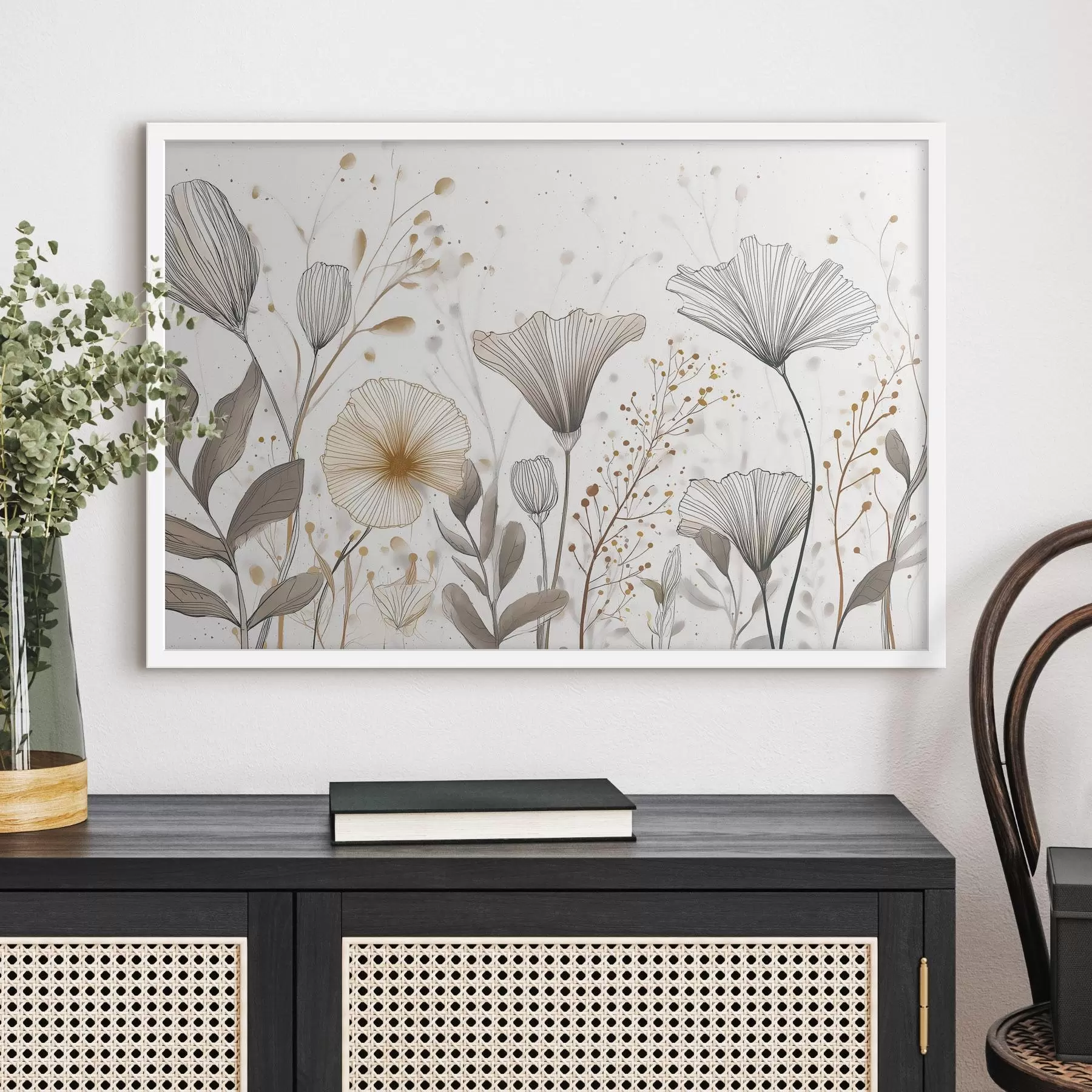 Fotobehang Opvallende bloemen en grassen, minimalisme f48484