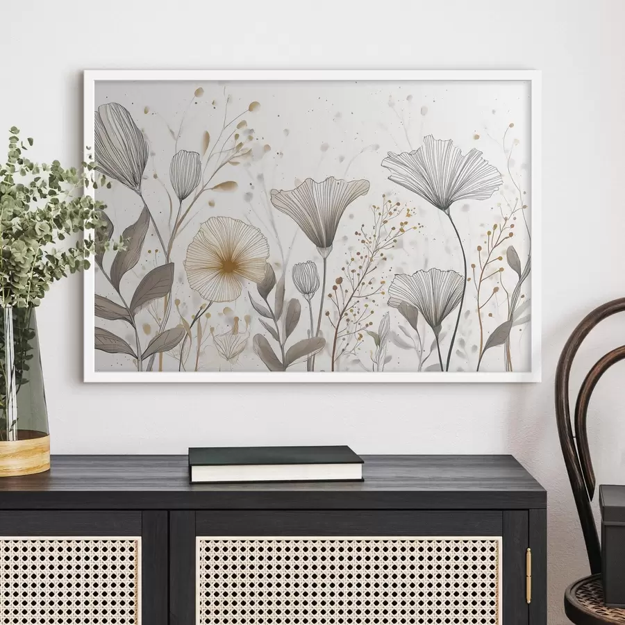 Fotobehang Opvallende bloemen en grassen, minimalisme f48484