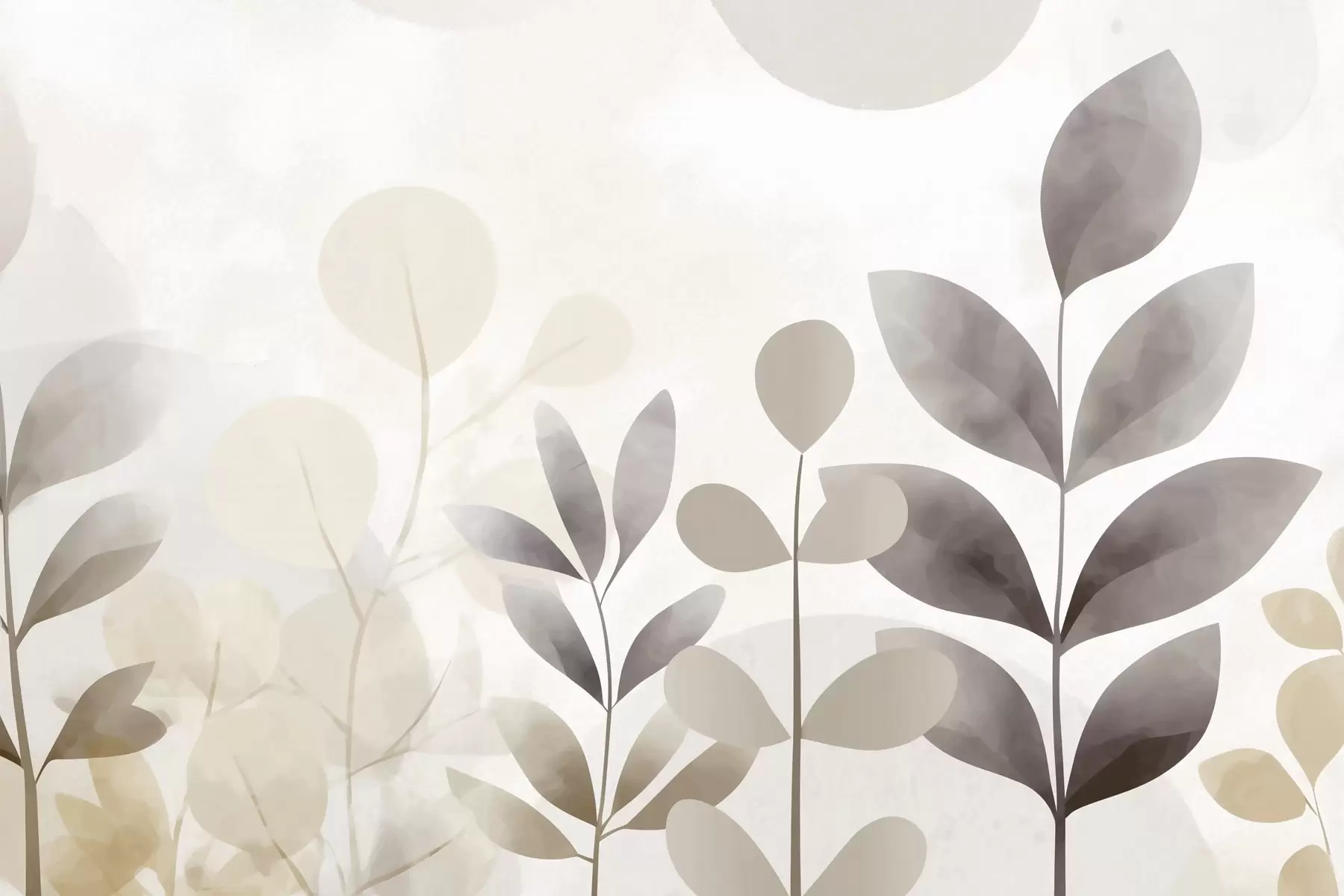 Fotobehang Beige en grijze bladsilhouetten, minimalisme f48487