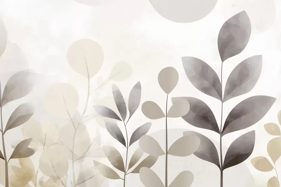 Fotobehang Beige en grijze bladsilhouetten, minimalisme f48487
